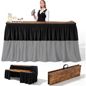 Portable Bar Top Riser Tables with Skirt, Black Skirt, 6 ft, Rustic Brown