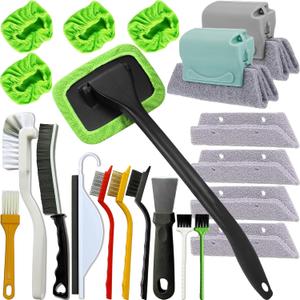 21Pcs Small Cleaning Brush Set for Car Glass & Gap Crevice Cleaning - Window/Door Tracks, Bathroom Sink, Mirrors, Window Sills, Sliding Doors, Shower Door Tracks
