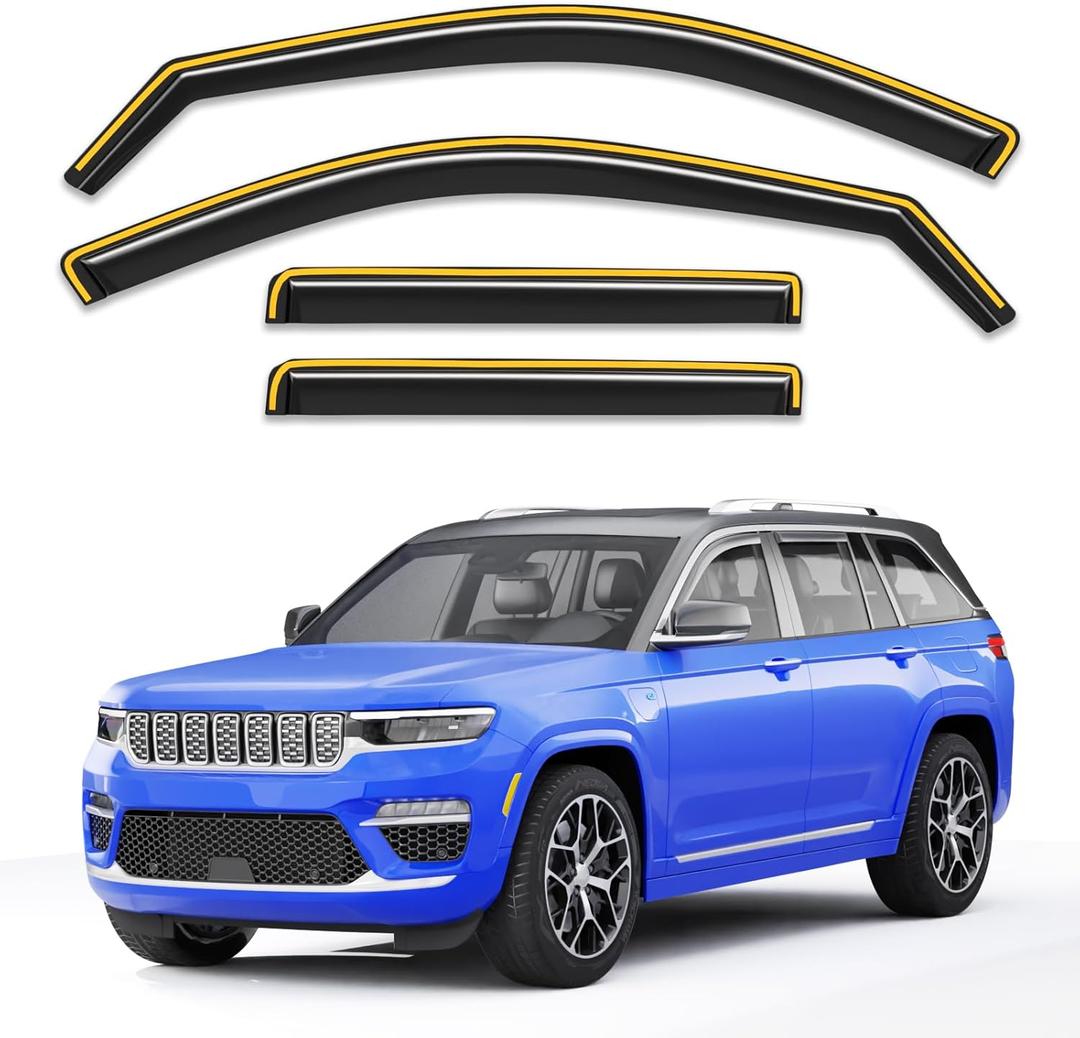 in-Channel Rain Guards Fit for Jeep Grand Cherokee 2-Row (Not for L 3-Row) 2022-2025 Double Cab Window Rain Guards Visors Vent Visors Window Deflector Vent Shades Car Accessories -4 pcs