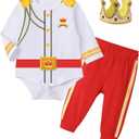Baby Boys Prince Charming Bodysuits Costume Outfit Royal Prince Dress up with Crown for Infant Halloween Cosplay (0-3 Months)