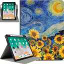 Rotating Case for iPad (A16) 11th Generation, iPad 10th Generation Case with Pencil Holder 360 Swivel ipad a16 10th/11th case Multi-Angle View Adjustable Stand Auto Wake Sleep, Starry Night Sunflowers