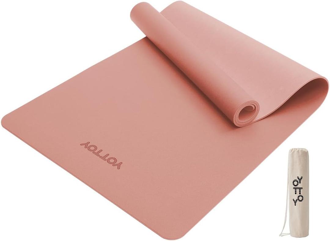 YOTTOY Yoga Mat,Non-Slip Hot Yoga Mat with Anti-Tear Design and Friendly Natural Rubber Mat with Strap and Bag (Pink)