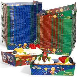100 PCS 2026 World Soccer Tournament Cup Food Boats Soccer Birthday Party Supply World Football Sport Themed Paper Serving Trays Boxes Disposable Holder for Team Baby Shower Sport Birthday Party Favor