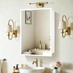 LED Medicine Cabinet,Recess Mirror Cabinet for Bathroom,3 Color,Dimmable,Demister, Detachable Side Panel for Recess Mount or Surface Mount,USB Shaver Socket, Internal Lighting,16x24inch,White