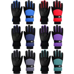 Bencailor 6 Pairs Mens Winter Snow Gloves Women Warm Waterproof Ski Mittens Adjustable for Adult Cold Weather(Red, Green, Blue, Purple, Gray, Dark Blue,L)