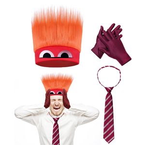 Anger Costume with Flame Hairy Headband，Stripe Tie & Red Gloves Angry Dress up Halloween Cosplay Outfits