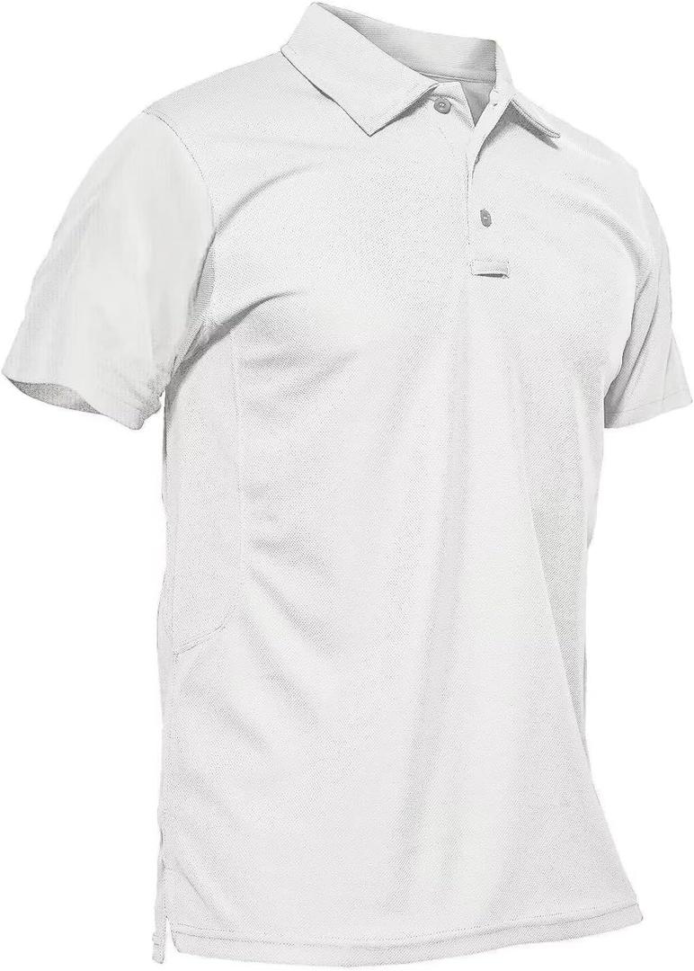 MAGCOMSEN Men's Polo Shirt Quick Dry Performance Short Sleeve Tactical Shirts Pique Jersey Golf Shirt (White, L)