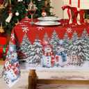 Softalker Christmas Tablecloth Rectangle 60x120 Inch, Winter Xmas Snowman Truck Red Table Cloth, Stain Resistant Farmhouse Table Cover for Holiday, Dinner, Party