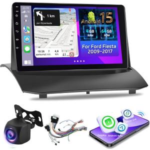 NHOPEEW [4+64G] for Ford Fiesta 2009-2017 Android 15 Radio: 9 inch IPS Touchscreen Upgrade Stereo - Wireless Carplay & Android Auto, AI DSP/EQ, Custom Homepage, 5G WiFi, GPS + Canbus + Rearview Camera