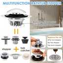 Bathtub Drain Stopper, Pop Up Tub Drain Hair Catcher, Bath Tub Drain Plug and Cover for 1.45-1.8in Drain Hole, Replaces Lift and Turn, Tip Toe or Trip Lever, Silver (2.75 x 2.75 x 0.95 inches)