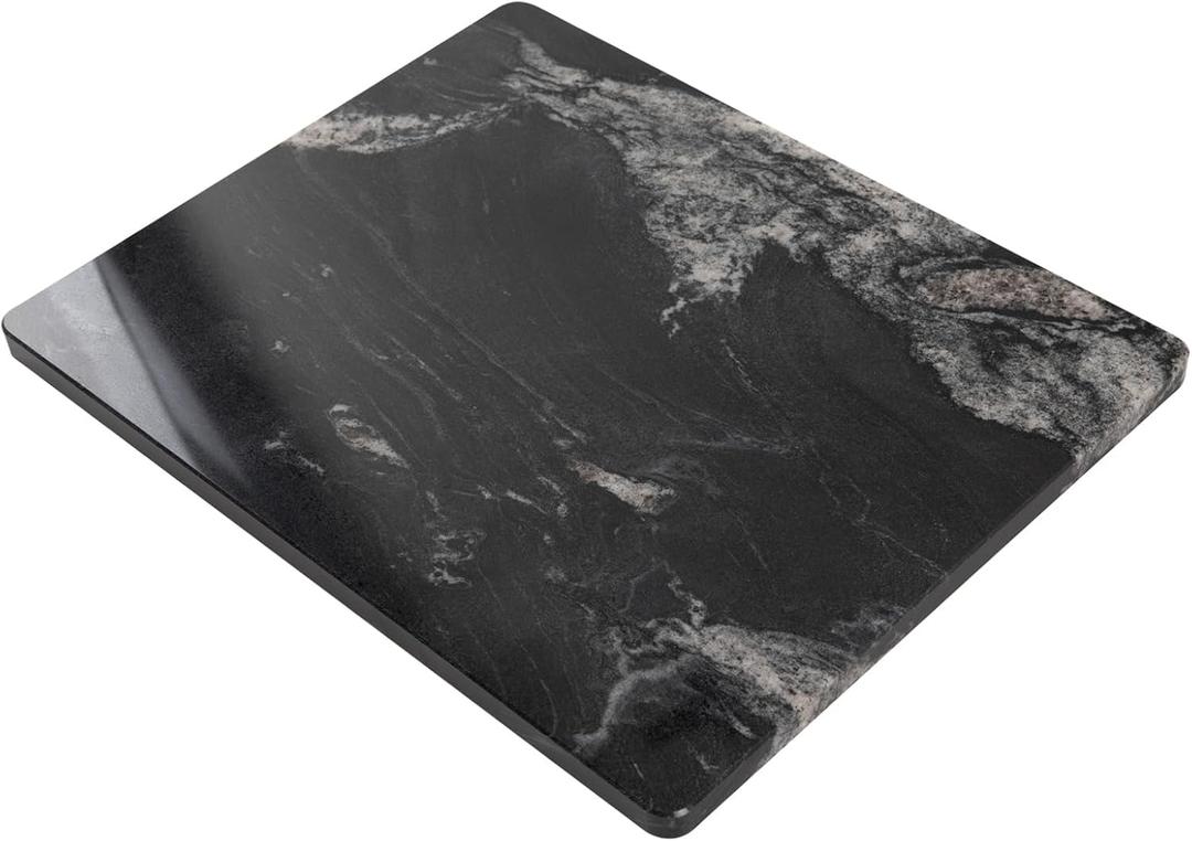 Natural Black Marble Cutting Board For Kitchen, 16 x 20 Inch Marble Slab Granite Cutting Board With Non-Slip Feet For Baking, Cheese, Chocolate, Black White Veins