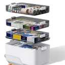 4-Tier Medicine Cabinet Organizer with Leather Handle, Empty Plastic First Aid Kit, Multipurpose Storage Box with A Portable Weekly Pill Organizer for Family Emergencies, Home