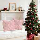 Pink Christmas Botanical Pillow Covers 18x18, Preppy Christmas Decor, Holiday Xmas Ball Ferns Pine Leaf Decorative Throw Pillow Covers for Couch Sofa Bedroom Living Room Home