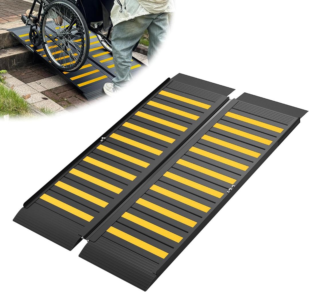 4FT Portable Wheelchair Ramp with Handle, Non-Slip Aluminum Ramps for Wheelchairs for Home, Folding Handicap Wheelchair Ramp for Doorways, Thresholds, Steps, Curbs, Stairs, 800 LBS Capacity