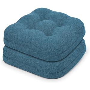 baibu Set of 2 Dining Chair Cushions, Dual-Layer Patent Design Memory Foam Kitchen Chair Cushions, Non-Slip Seat Pads with Ties, 16.5 x 16.5 x 3.5in, 2 Pack, Blue