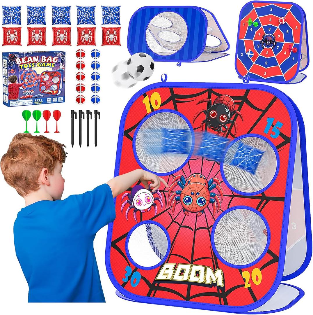 Spider Bean Bag Toss Game, 3-in-1 Cornhole Board Outdoor Toys for Kids, Family Party Activity Toddler Yard Backyard Beach Lawn Party Camping Game Toys for 3 4 5 6 7 8 Year Old Boys Girls Birthday Gift