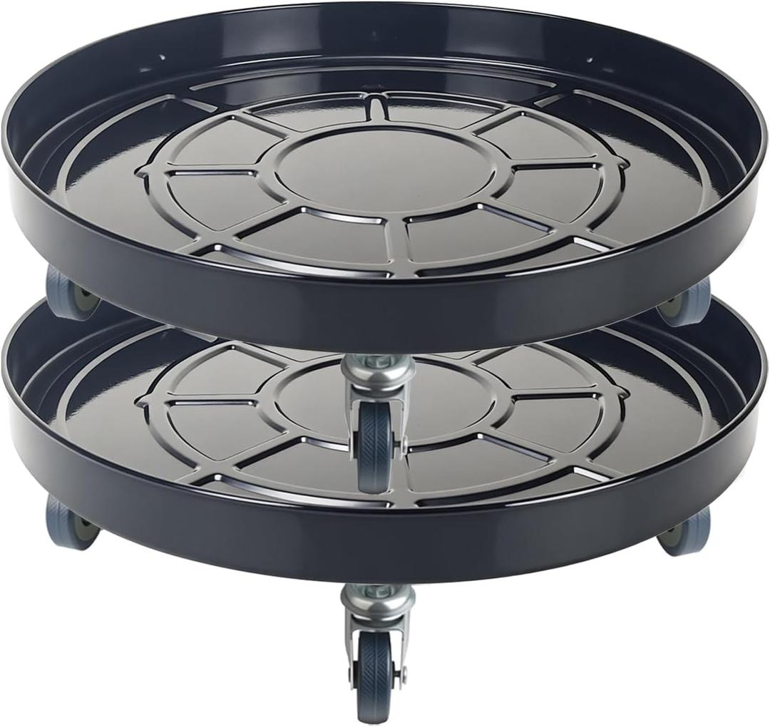 16 Inch Heavy Duty Plant Stand on Wheels, Round Plant Caddy with Wheels for Indoor & Outdoor Use, Metal Rolling Tray for Potted and Small Furniture (Black 2 Pcs)
