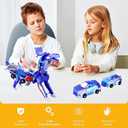 2 x Collision Transforming Dinosaur Car Toy, 2 in 1 Magnetic Cars Transform into Dinosaur Toys for Boys,Girls,Kids,Toddler,Fun Transformation Dino Car Robot Toys Christmas Birthday Gift (Blue)