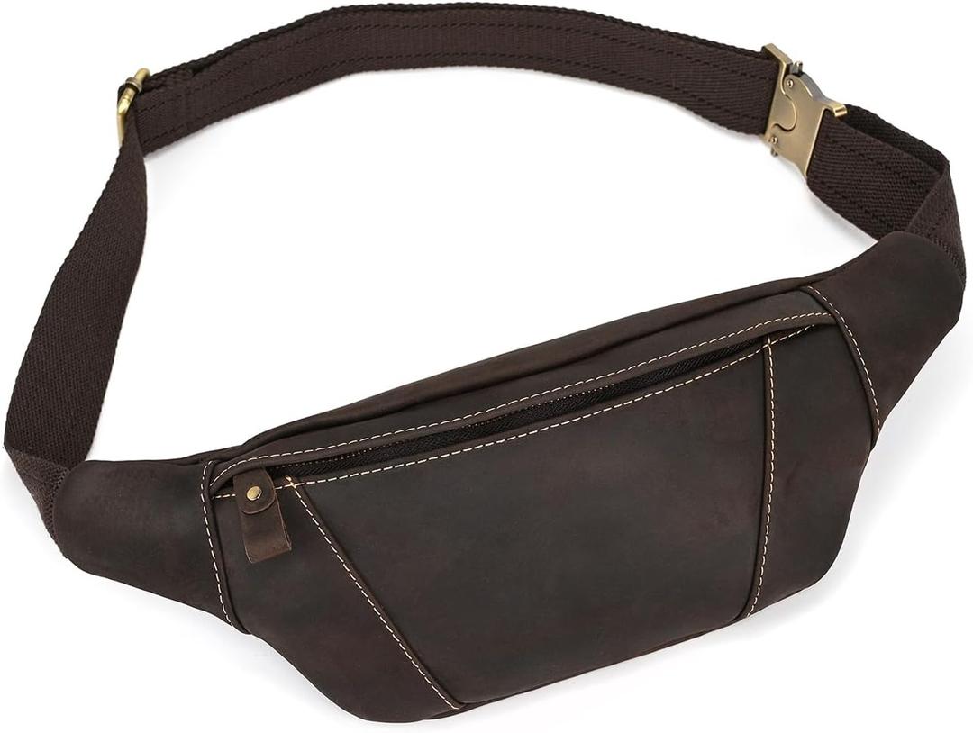 LUUFAN Men's Leather Fanny Pack Adjustable Waist Bag Hip Bum Belt Slim Purse Bag Cell Phone Pouch for Sport Travel Hiking, Dark Brown, 7.9 x 4.7 x 2 inches