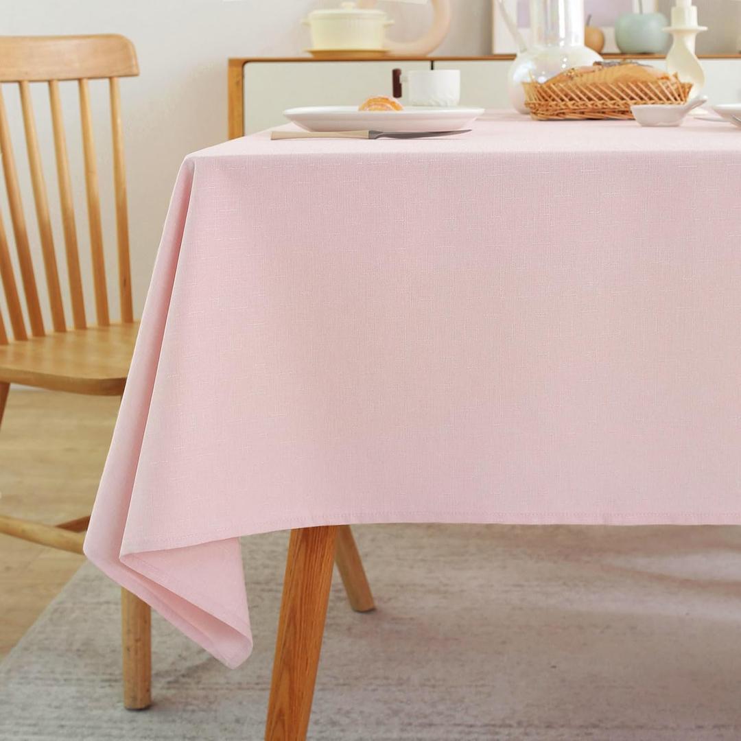 Laolitou Spring Table Cloth (Fits 6 Foot Table) Rectangle Linen Waterproof Textured Light Pink Tablecloth, Washable Wrinkle Free Spill Proof Fabric Tablecloths for Dining Table Farmhouse, 60x84 Inch