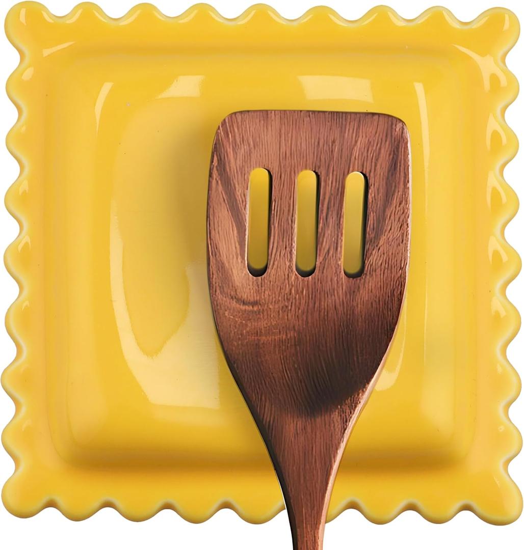 Ceramic Ravioli Spoon Rest for Stove Top, Spatula Holder for Counter, Funny Yellow Spoon Rest for Italian Kitchen Decor, Funny Kitchen Decor, Italian Themed Gifts for Cooks