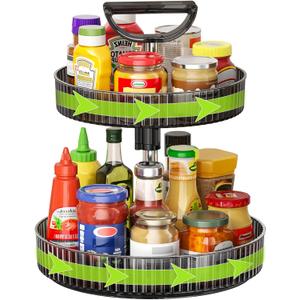 2 Tier Lazy Susan Turntable Organizer with Handle, 11.42'' Rotating Spice Rack Organization for Cabinet, Kitchen, Pantry, Countertop, Bathroom, Vanity, Gray