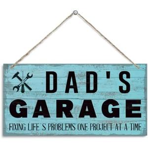 Pack of 2, Dad's Garage Sign, Wall Decor, Gifts for Dad, Rustic Hanging Wood Plaque Wooden Decorative Plaque, Tool Room Decor Farmhouse Sign 12x6 inch