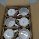 famiware Coffee Mug Set for 6, Star 12 oz Catering Mugs Cup Set with Handle for Coffee, Tea, Cocoa, Milk - Ceramic Stoneware Drinkware Set, Cappuccino White