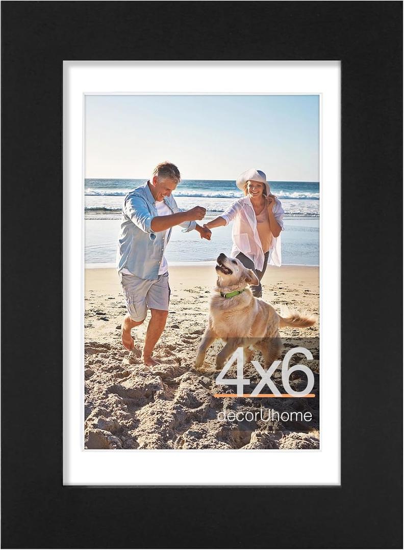 decorUhome 4x6 Picture Frame, Display Pictures 3.5x5 with Mat or 4x6 without Mat, Wall & Tabletop Display Photo Frame, Black, Pack of 1