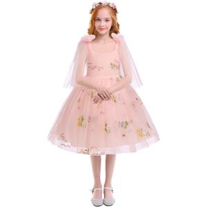 OBEEII Flower Girl Dress Toddler Spaghetti Straps Floral Embroidered Tulle Tutu Dress Princess Birthday Party Dress (2-3T, Pink)