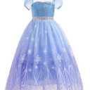 Princess Dress Costume for Girls with Long Cape Dress up Gift for Girl Birthday Xmas Halloween Cosplay Party (5-6 Years, Ice Blue 1)