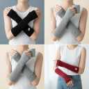 VALICLUD 3 Pairs Cotton Blend Fingerless Gloves Arm Warmers with Thumb Hole for Women Lightweight Stretchy Long Winter Mittens for Transitional Weather