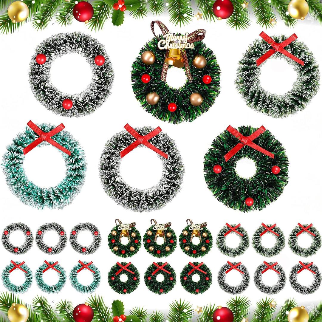 18 Pieces Dollhouse Miniature Christmas Wreath - Holiday Festival Decorations, Hanging Farmhouse Xmas Tree Decor, Mini Wreaths for Dollhouse Accessories