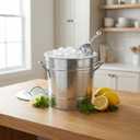 4L Double Walled Insulated Ice Bucket with Lid & Scoop, Silver Ice Bucket for Parties & Bar - Portable Beverage Tub w/Carry Handles, Indoor/Outdoor Wine Chiller