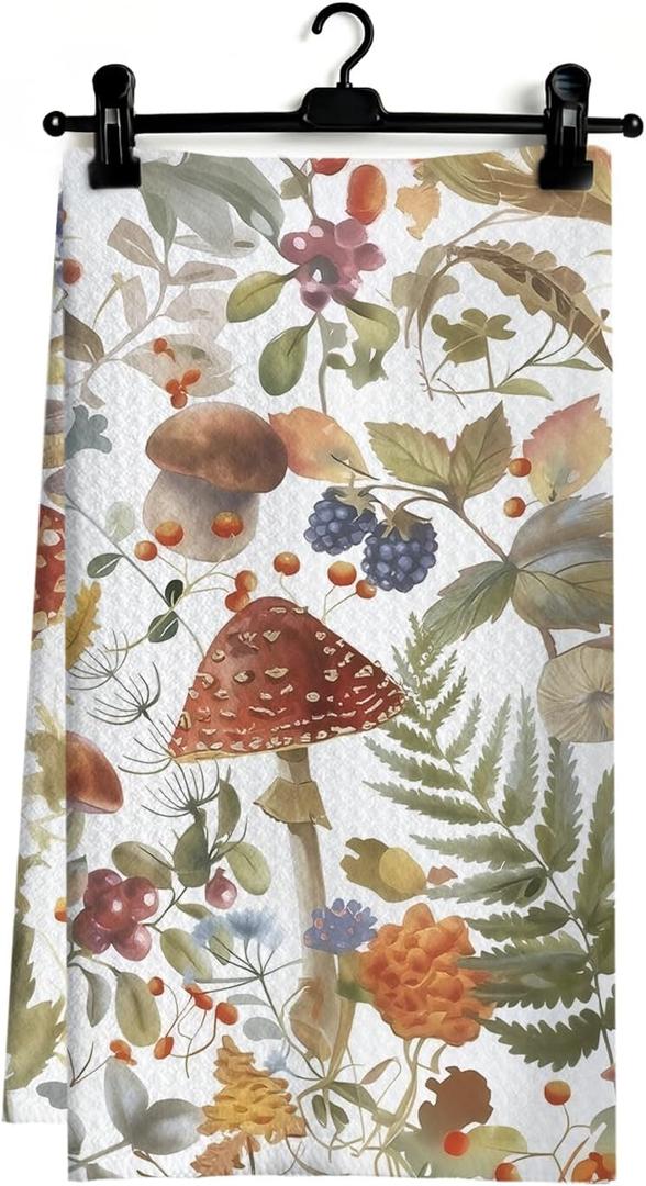 Rustic Mushroom Kitchen Dish Towels, Gifts for Mushroom Lovers Women, Cottagecore Floral Botanical Hand Tea Towels for Kitchen Bathroom Decor, 16x24 Inch (Plant Theme-5)