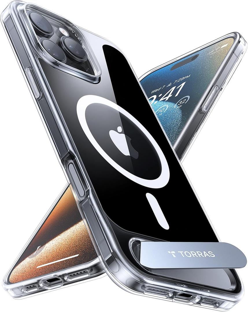 TORRAS Strong Magnetic & Seamless Stand for iPhone 16 Pro Case Clear, Fit for MagSafe, Never Yellow, 4X Military Grade Drop Tested Kickstand Protective Phone Case for iPhone 16 Pro 6.3", Clear