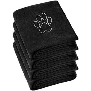 Chumia 4 Pack Dog Towels for Drying Large Microfiber Grooming Tools Absorbent Soft Bath Supplies with Embroidered Paw for Small Medium Pet Products(16 x 32 Inch,Black)