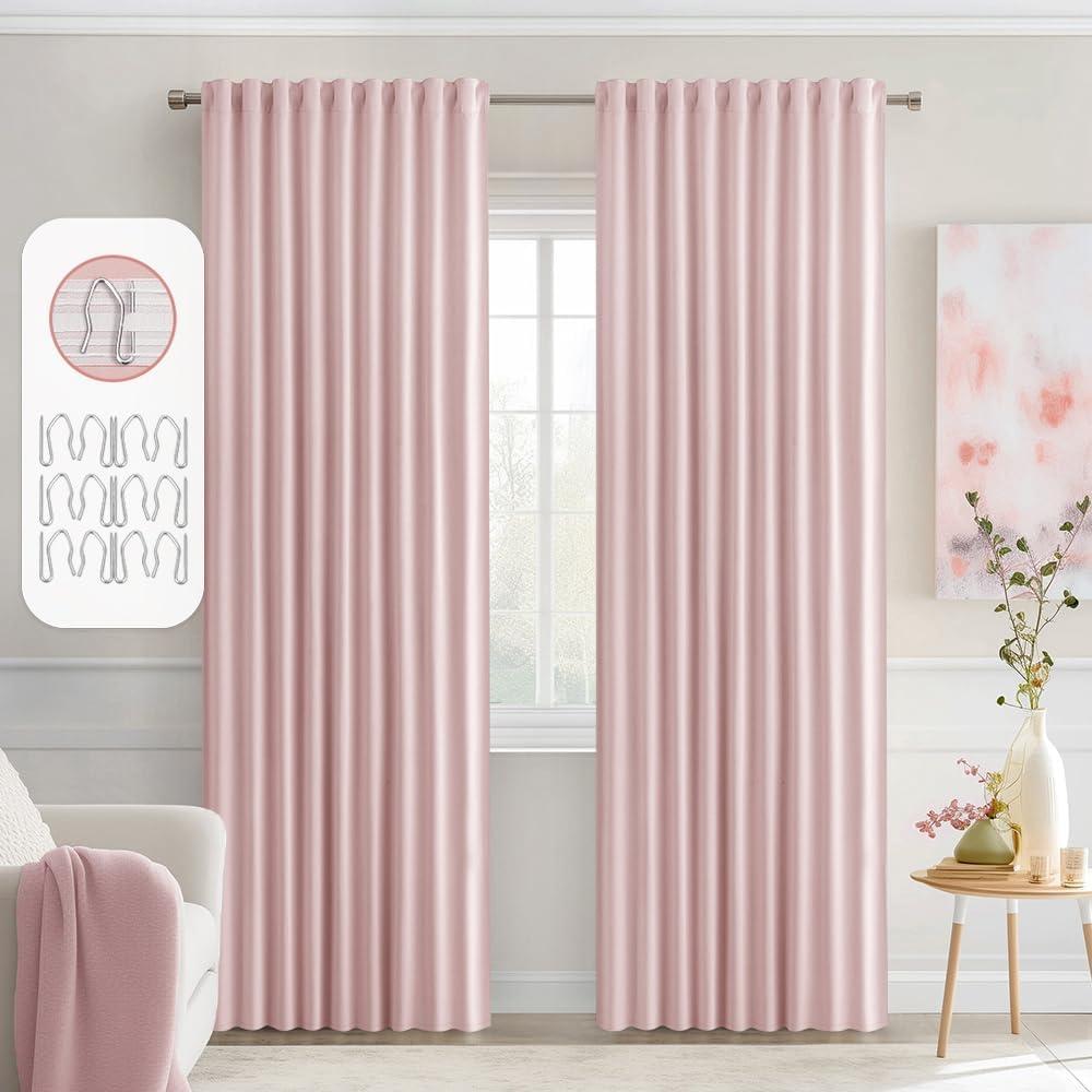 MIULEE Baby Pink Back Tab Blackout Curtains 84 Inch Length 2 Panels Set for Living Room Bedroom Privacy, Rod Pocket/Pinch Pleated Thermal Insulated Room Darkening Light Blocking Curtains 52x84 Inch MIULEE Baby Pink Back Tab Blackout Curtains 84 Inch Length 2 Panels Set for Living Room Bedroom Privacy, Rod Pocket/Pinch Pleated Thermal Insulated Room Darkening Light Blocking Curtains 52x84 Inch