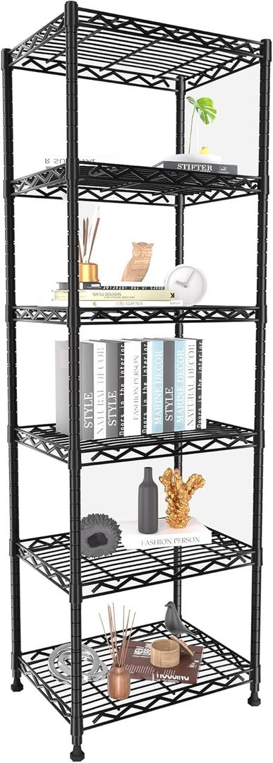 GIOTORENT 6-Tier Storage Shelves Standing Shelving Metal Units, Adjustable Height Wire Shelf Display Rack for Pantry Laundry Bathroom Kitchen 16.6 x 11.8 x 63, Black
