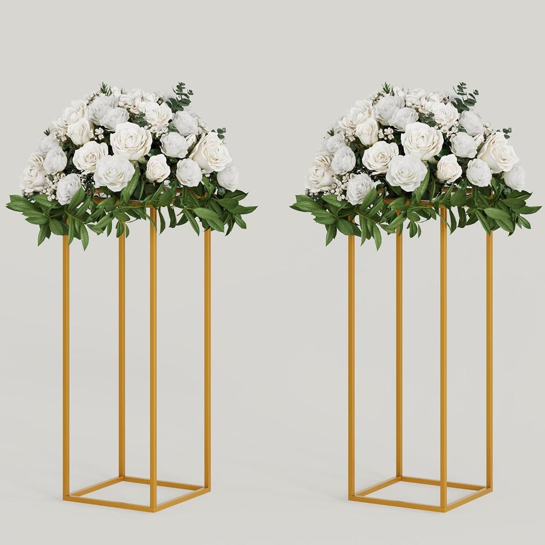 TEKXYZ 2 Pcs 23.6 Inch Tall Metal Flower Stand, Gold Centerpieces For Wedding, Event Party Props, Patio Decor