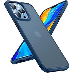 TORRAS Shockproof Compatible for iPhone 13 Pro Case, [Military-Grade Drop Tested] Translucent Matte Hard PC Back with Soft Silicone Edge Slim Protective Phone Guardian, Blue