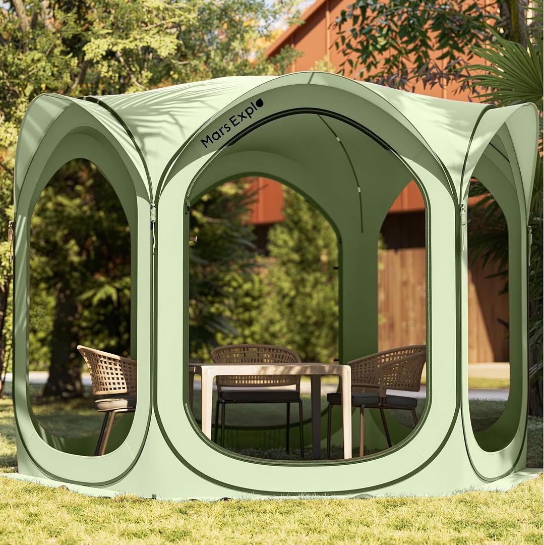 Pop-Up Screen Tent 10x10 FT, Outdoor Screen House with Mesh Walls Instant Tent Shelter for Camping, Patio, Beach, Sports Rainproof, Windproof, Sunshade - Green