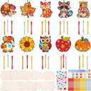 JellyArch 30 Pack Thanksgiving Wind Chime Making Kit for Adults Fall Pumpkin Leaf Animal DIY Wooden Crafts for Halloween Activity Birthday Party Decoration Gift