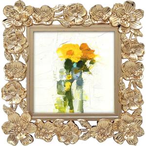 Square Spring Blossom Photo Frame / 3.5x3.5 In | For Vertical Display on Tabletops | Perfect for Home Decor, Wedding, Vacation, Graduation, Or Any Milestone Photos (Gold)