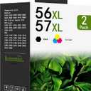 56XL 57XL Ink Cartridges Combo Pack (2-Pack, Black/Tri-Color) Replacement for HP 56 XL 57 XL Ink Cartridge Deskjet 5550 5650 5150 Photosmart 7350 7260 7450 7550 7760 PSC 2210 Printer