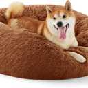 Bedsure Calming Dog Bed for Medium Dogs - Donut Washable Medium Pet Bed, 30 inches Anti-Slip Round Fluffy Plush Faux Fur Cat Bed, Fits up to 45 lbs Pets, Copper