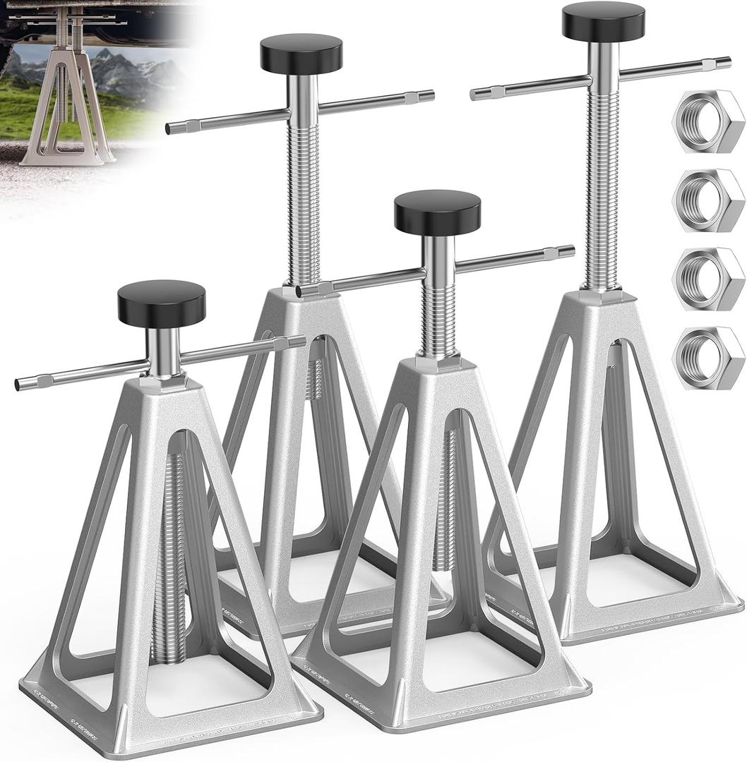 WELLUCK RV Stabilizers Jacks 4 Pack,Screw Jack Stands for RV Camper Travel Trailer Leveling,Aluminum,Single Support Up to 6000 Lbs, Adjustable from 11" to 17"