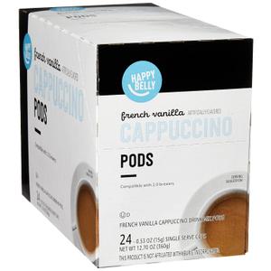 Happy Belly Cappuccino Coffee Pods Light Roast Compatible with 2.0 K-Cup Brewers, French Vanilla Flavored, 24 Count, 12.7 Ounce (EXP 05/29/26)