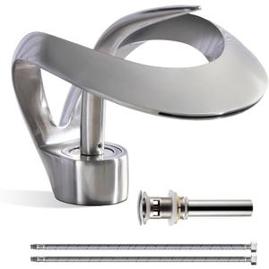 Elegant Bathroom Sink Faucet Single Hole,AUU Waterfall Brushed Nickel Vanity Sink Faucet Solid Brass,Single Handle Basin Tap with Pop Up Drian Supply Line (Brushed Nickel, Short)