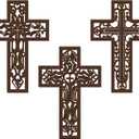 Bnesi 3 Pcs Wooden Cross Wall Art - Brown Carved Pattern Religious Crosses for Living Room, Church, Wedding, Office, Hospital